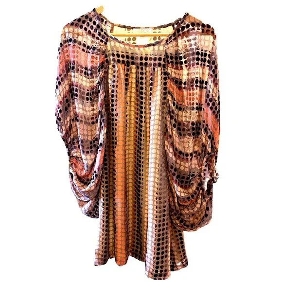 LaRok Silk Blend Tunic Dress Velvet Dot Ruched Sheer Sleeve Boho Chic Size Small - Picture 10 of 10